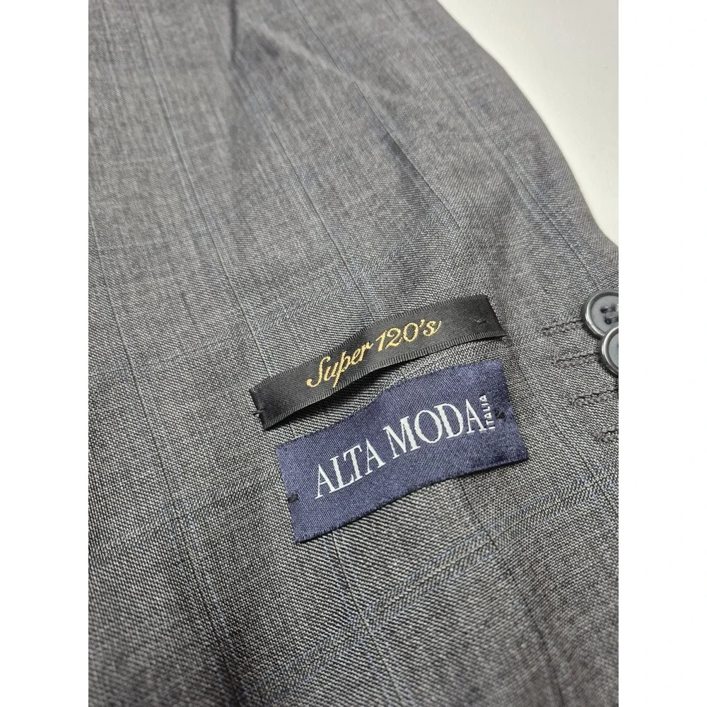 Alta Moda Italia Suit Mens 52 Gray Check Wool Super 120s 2 Piece 47x36 Italy NWT