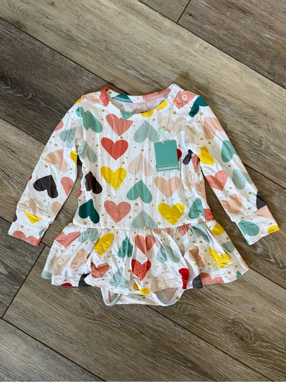Gigi & Max Bamboo Heart Print Long Sleeve Baby Dress Bodysuit