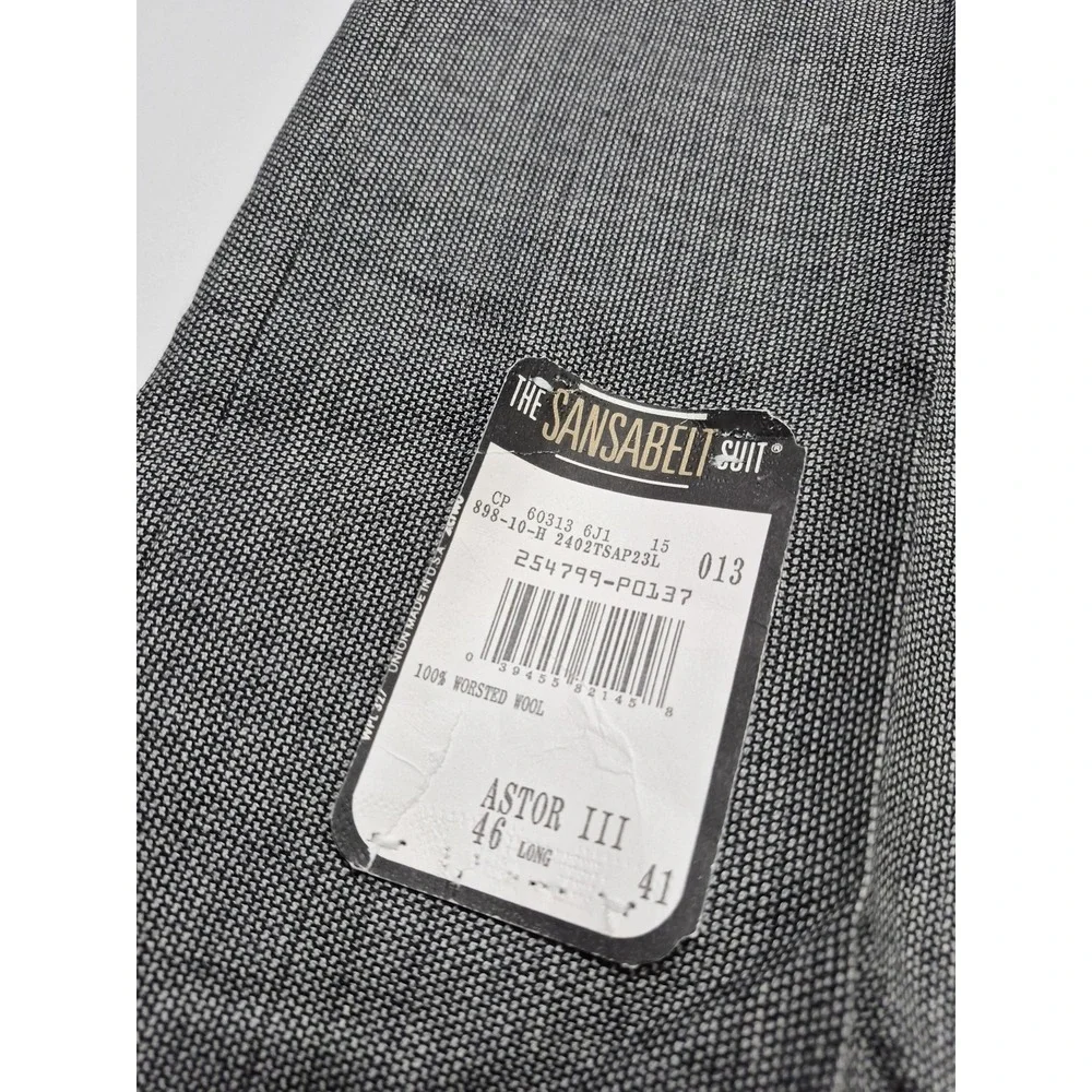 VTG Sansabelt Suit Mens 46 Long Gray Wool Check 2 Piece 41x36 Made in USA NWT