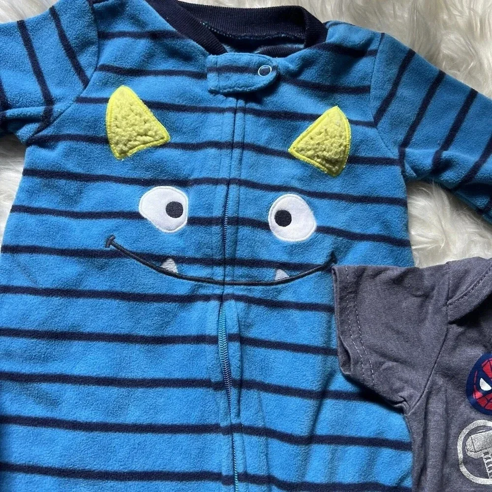3‎ pc Carter’sFleece Pajamas|Oshkosh red shorts|Marvel romper sizes 3-6 months