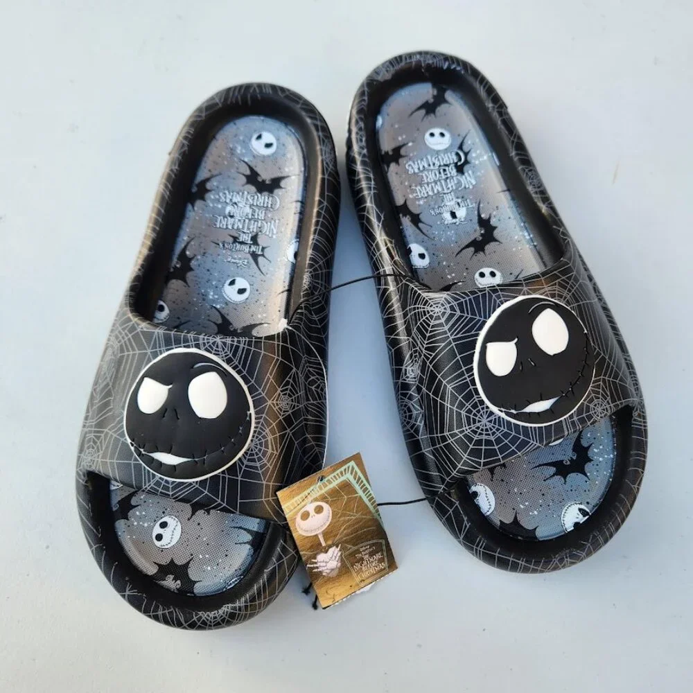 NEW Nightmare Before Christmas Men's Size 12 Sandals Slides Slippers Black White