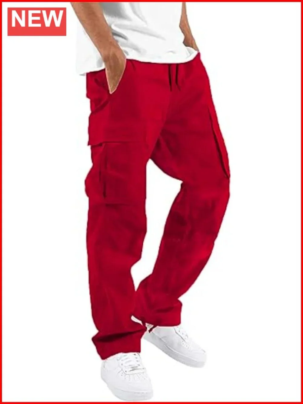 Men's Cargo Pants Drawstring Casual Hiking Joggers Athletic Trousers Cotton