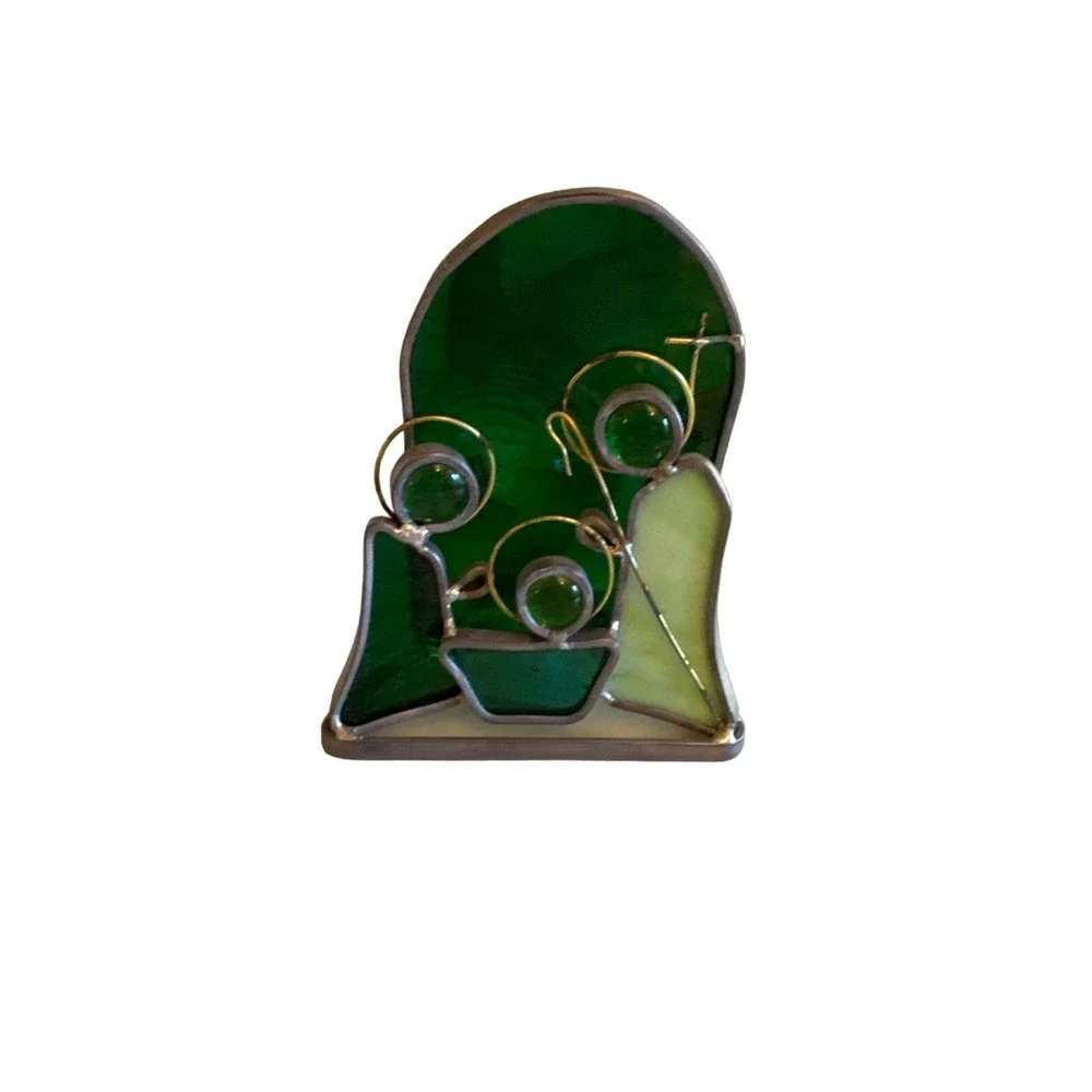 Unbranded Nativity Scene Green Stained Glass Holy Family Minimalist‎ Figurine