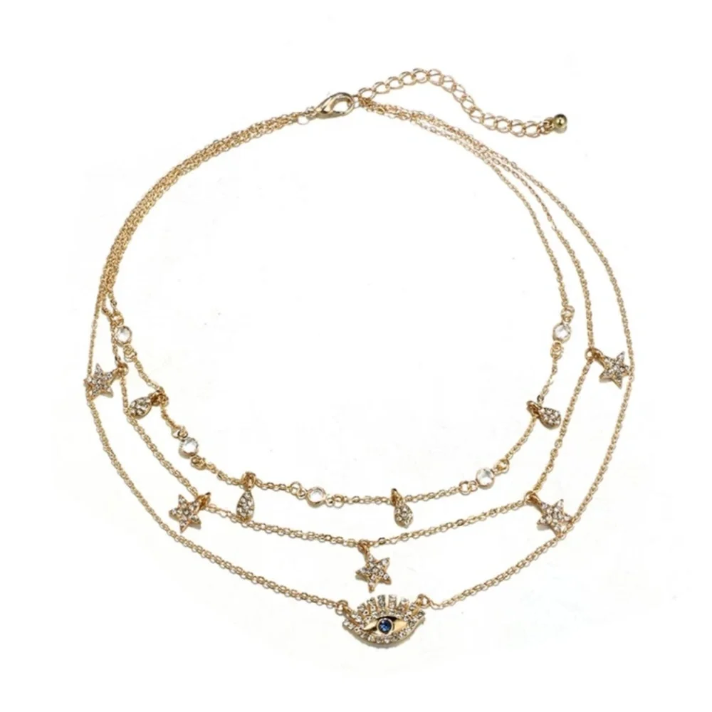 Gold Rhinestone Evil Eye Chain Necklace