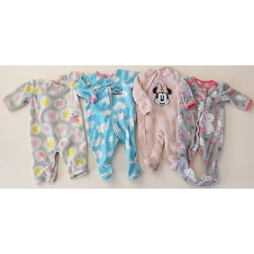 Newborn 0-3 month Baby Girl‎ Sleeper Footed Pajamas Bundle Lot 4 pc