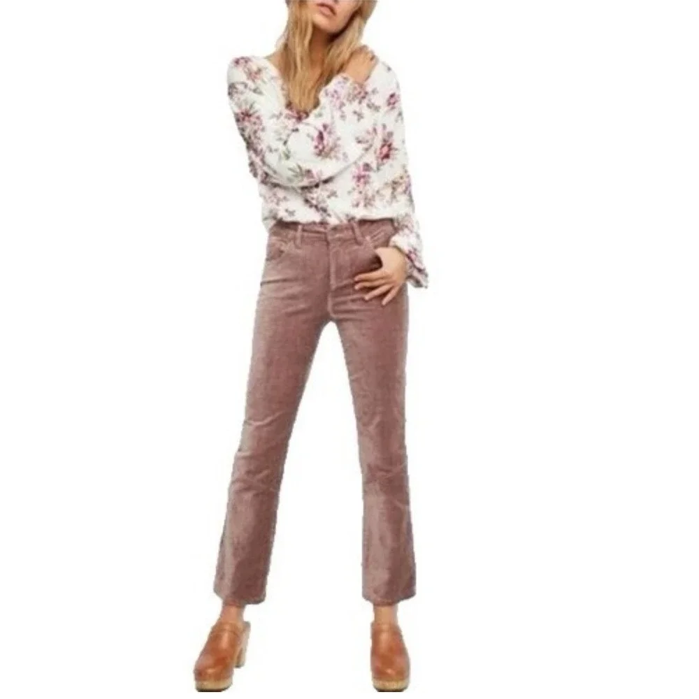 Free People Velvet Crop Flare Pants Size‎ 30 Brown Bronze Boho