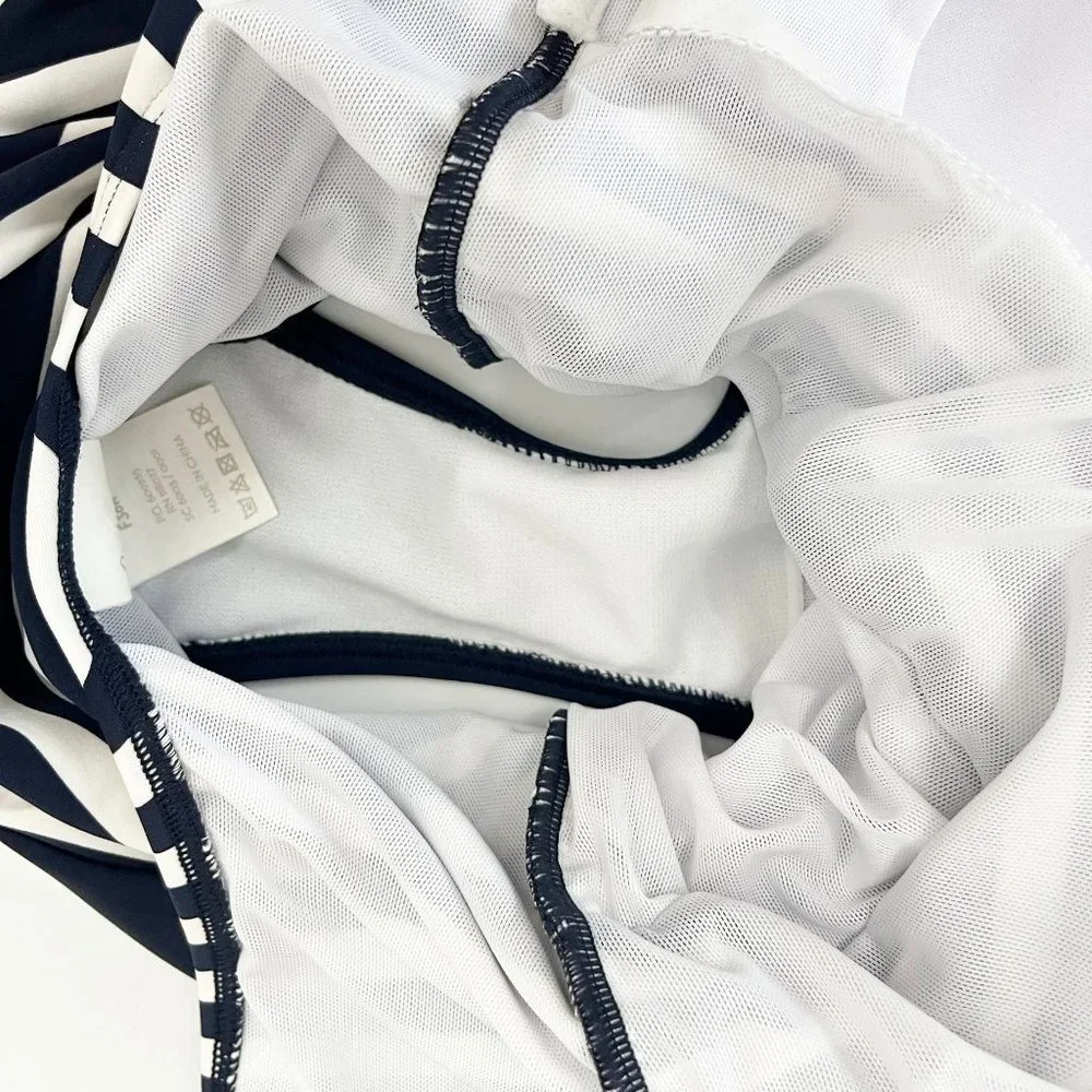 Boden‎ Navy Blue & White Striped Wrap Front One Piece Swimsuit Nautical - Size 4