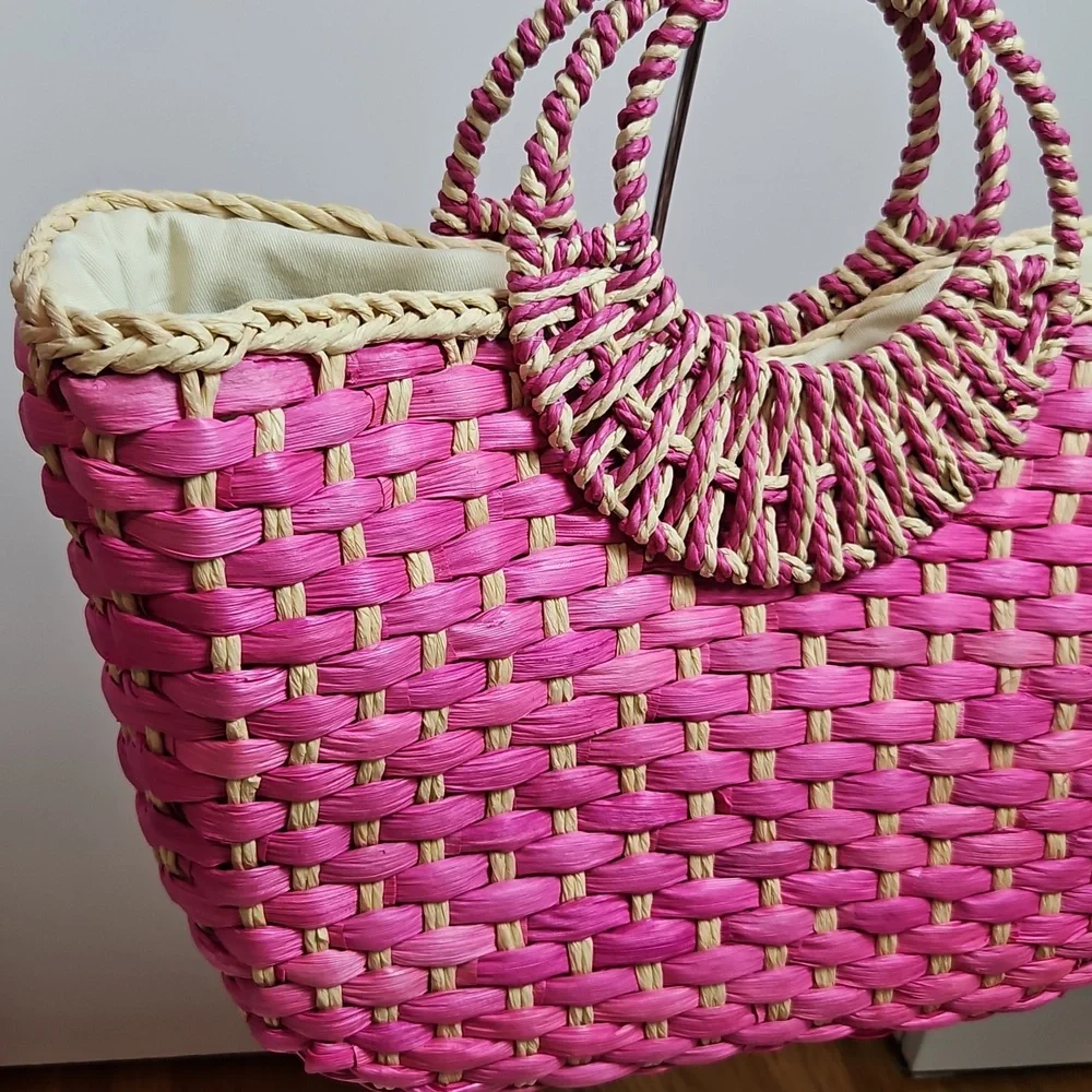 Nordstrom Pink and Cream Woven Tote