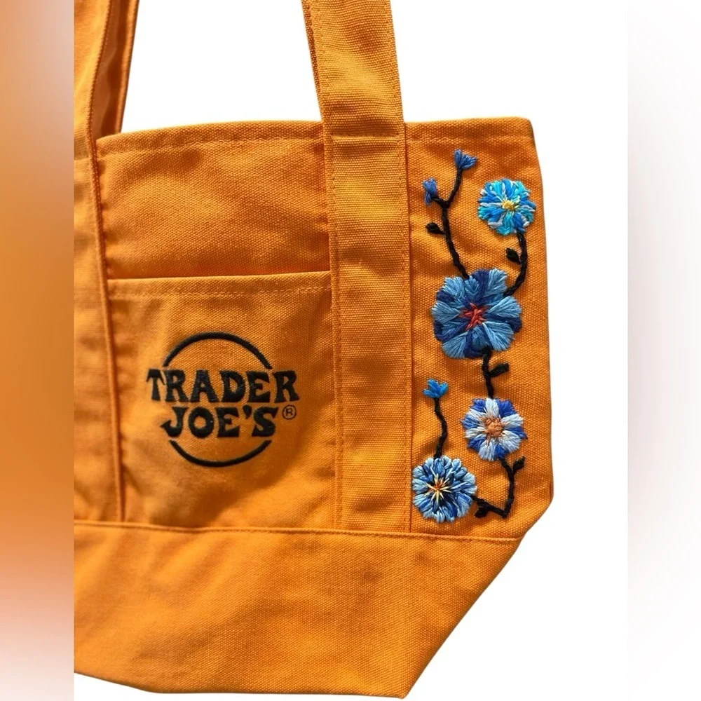 Viral OOAK hand embroidered Trader Joe’s orange mini tote bag NWT