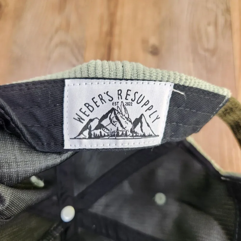 Weber's Resupply Cute But Feral Raccoon Strapback Hat Cap Green Corduroy Hipster