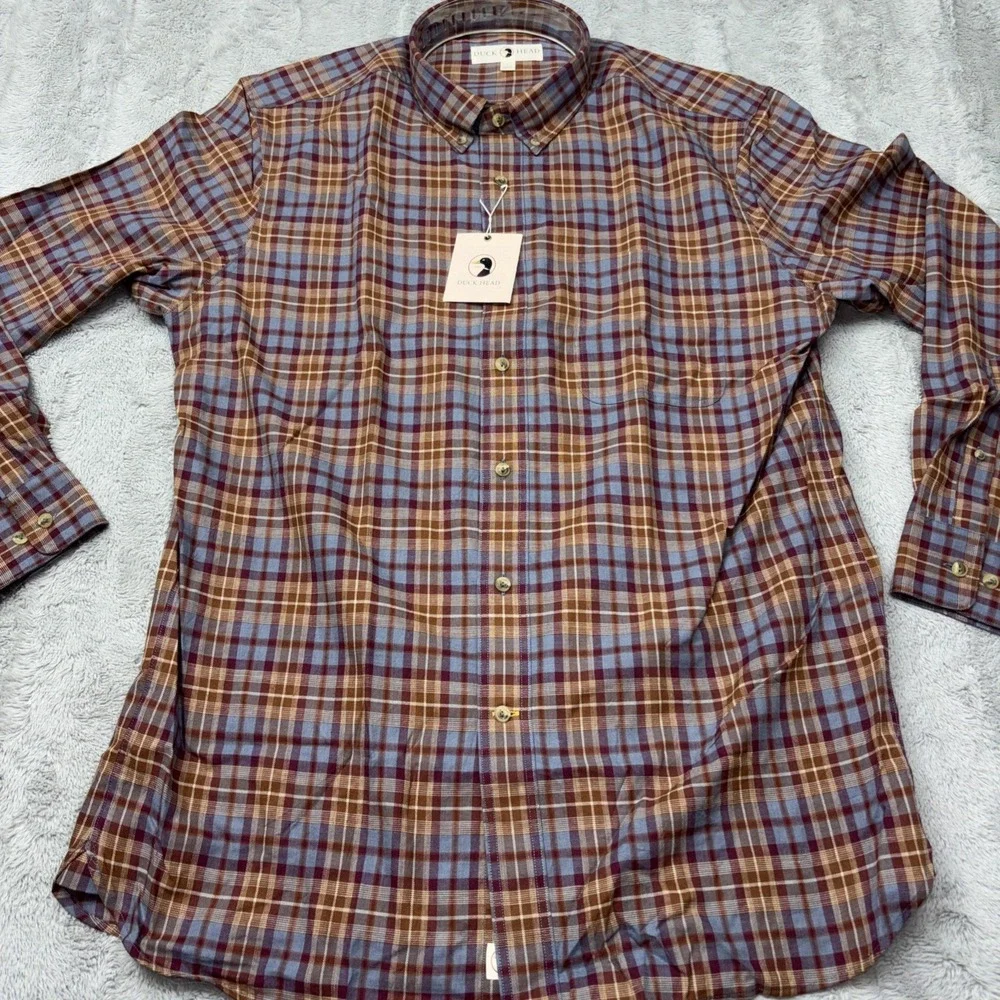 Duck Head Houser Plaid Cotton Wool Sport Shirt Saddle Brown NWT Long Sleeve‎ Lg