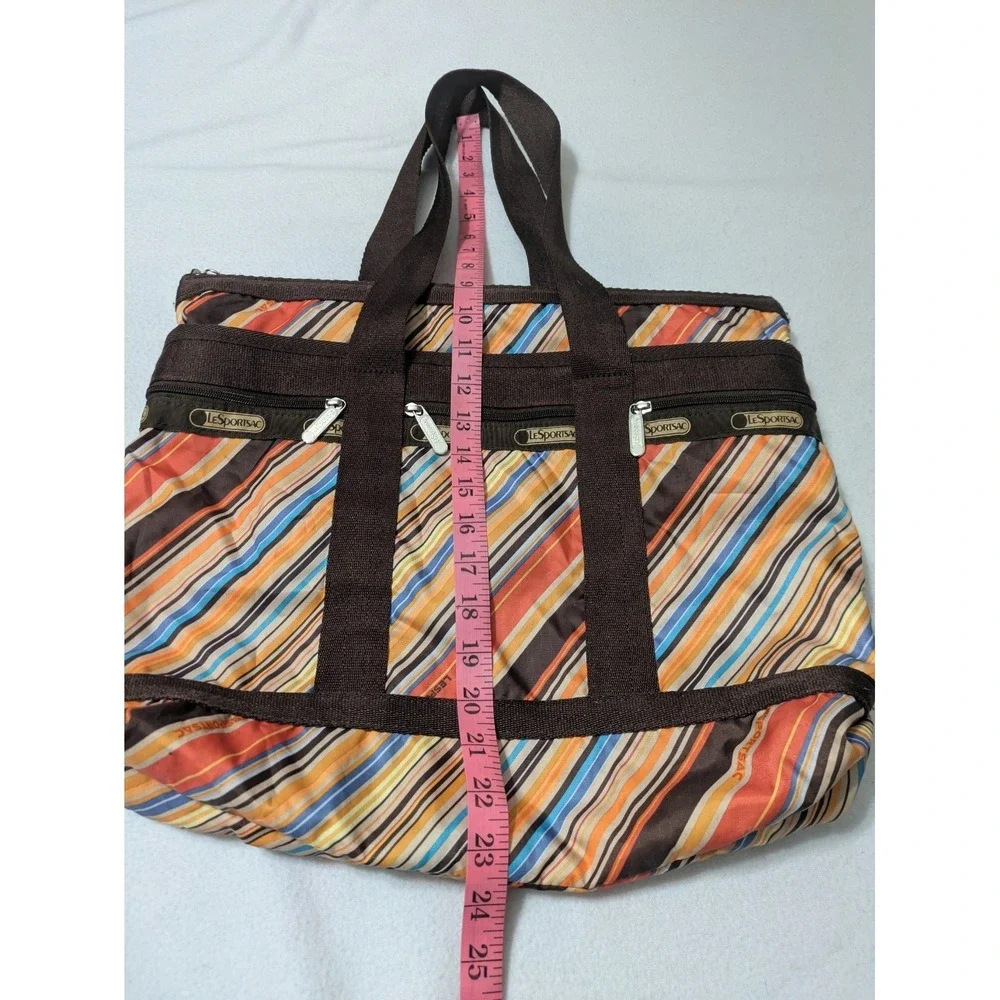 Retro LeSportsac‎ Stripe Everyday Tote Handbag Purse + Make-up Bag  Brown Orange