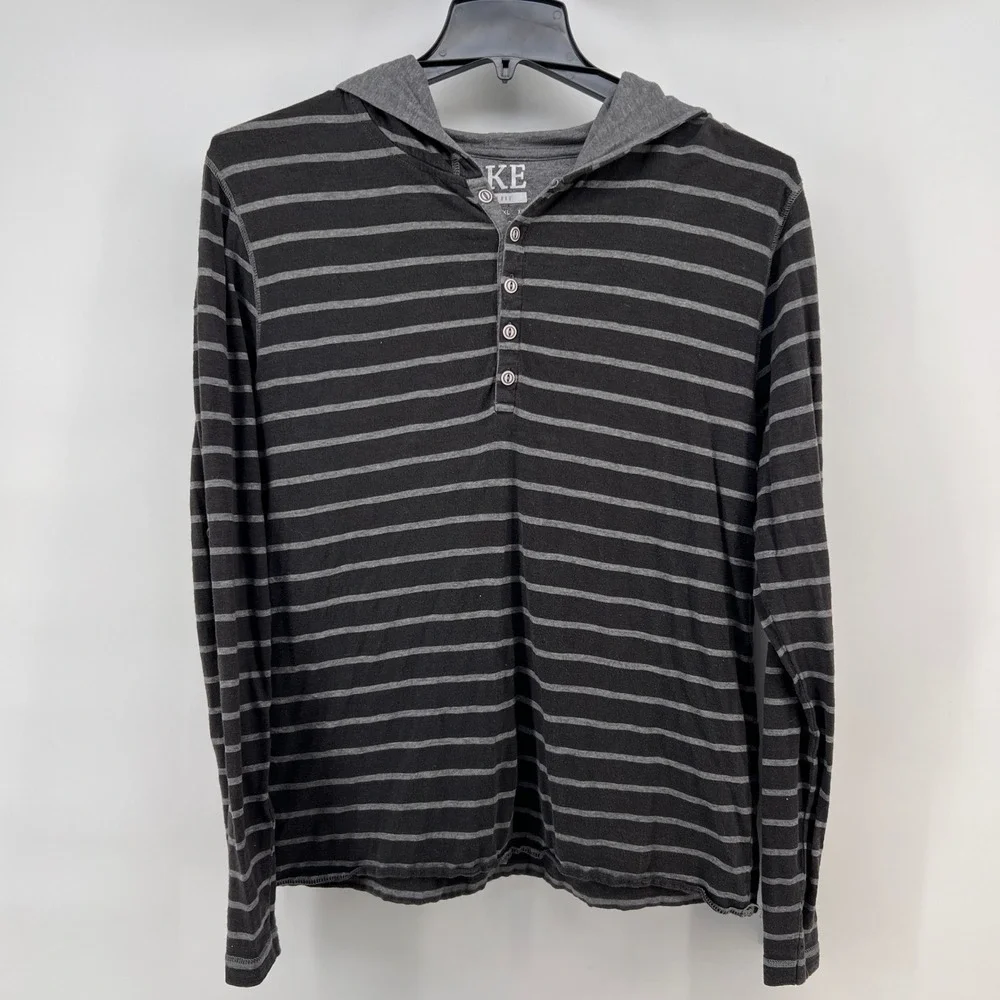 BKE Slim Fit Men‎ Striped Long Sleeve Hoodie Henley Shirt Size L