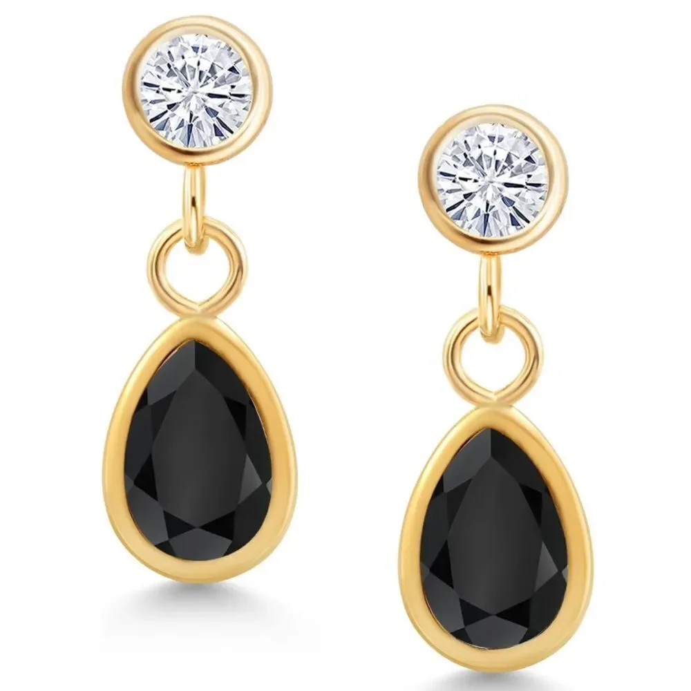 14K Yellow Gold with 0.96 Cttw Black Onyx and White Moissanite Post Earrings