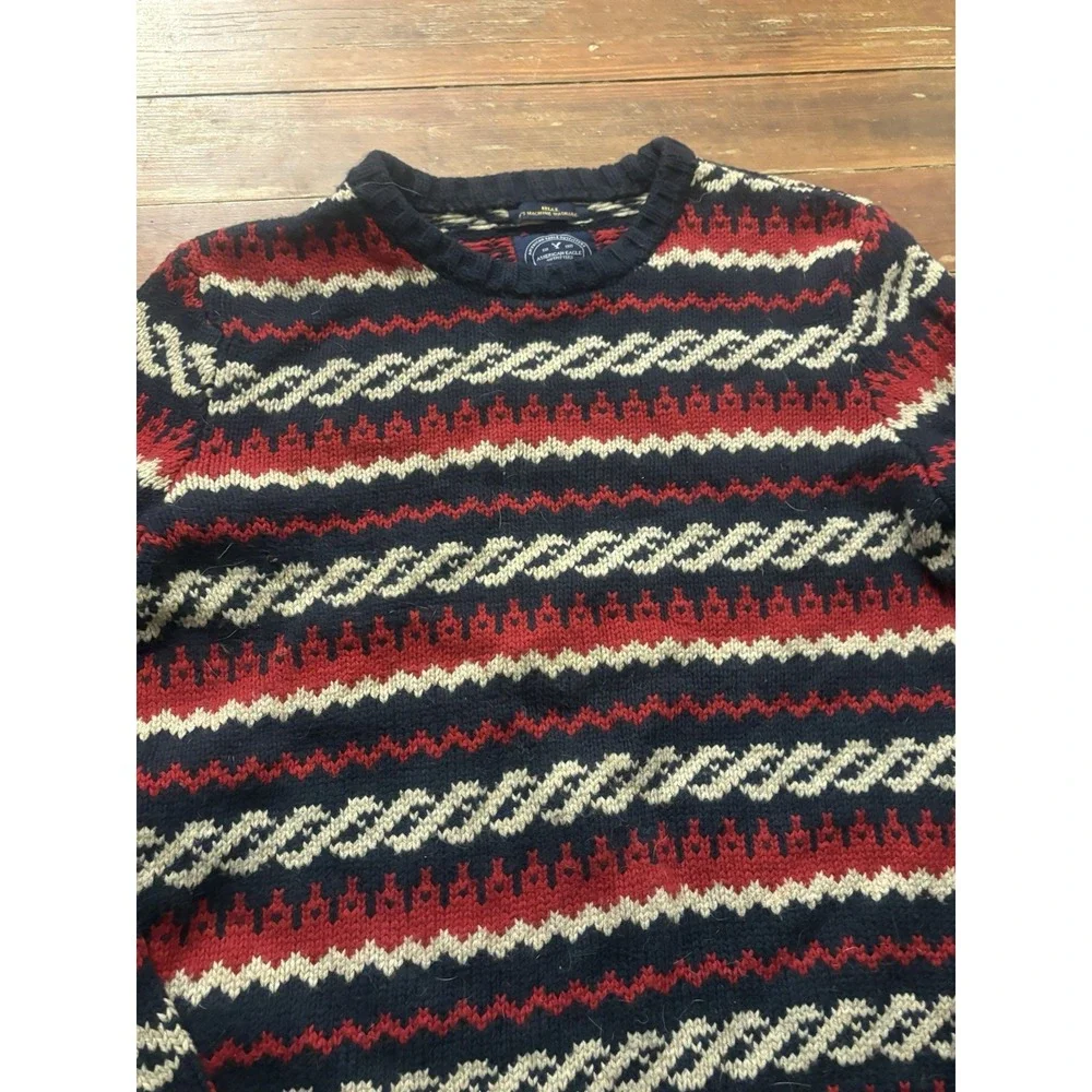 VINTAGE American‎ Eagle Chunky Fair Isle Sweater Mens M Preppy Rabbit Hair
