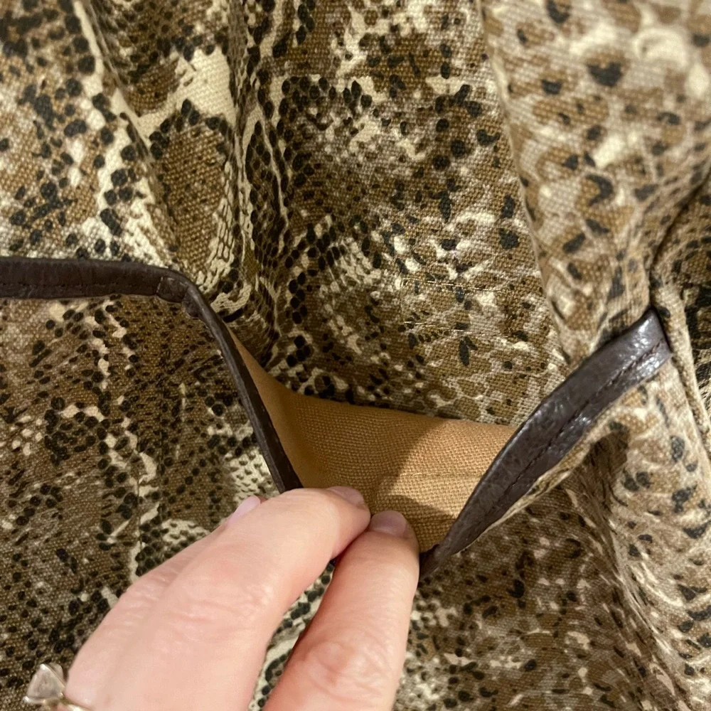 Tory Burch Canvas Reptile Print Tote with Brown Leather Detail