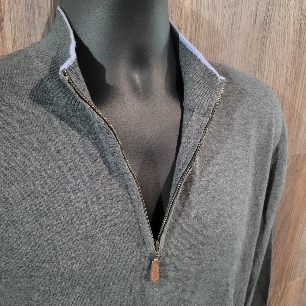 Johnnie-O Bailey Quarter-Zip Pullover Sweater M Charcoal Cotton Silk Blend FLAW