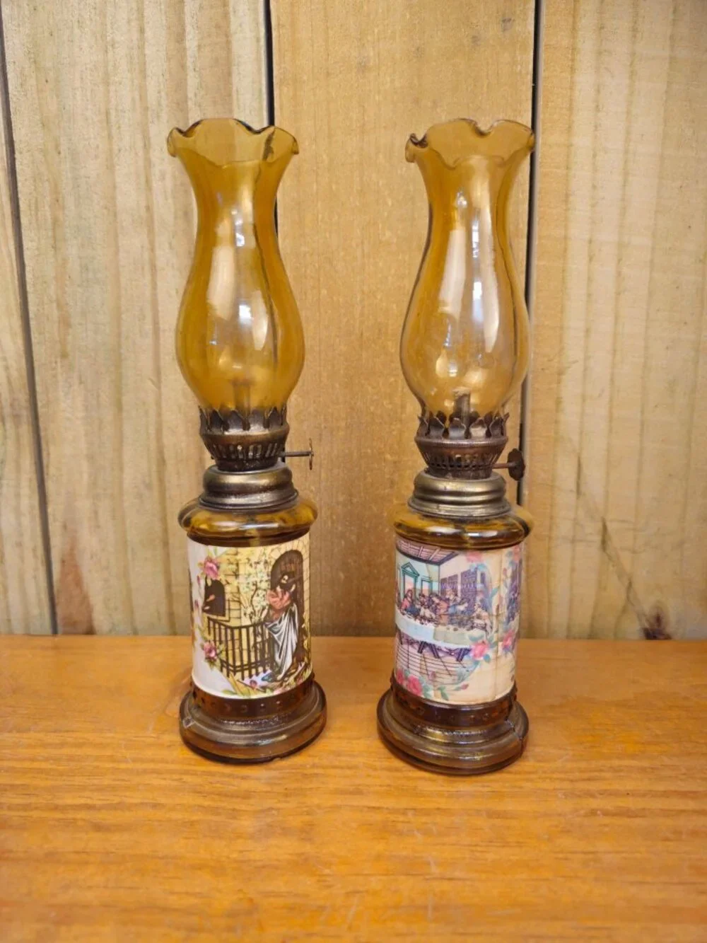 Vintage 1970s Religious Miniature Oil Lamps, Set 2