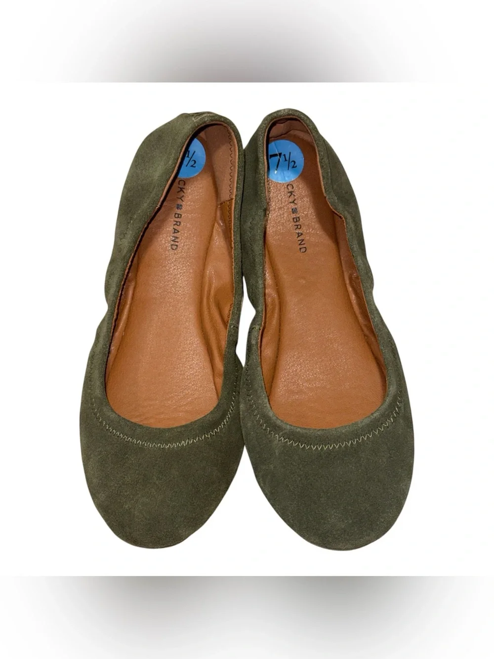 Lucky Brand Olive Green Suede Ballet Flats Women’s Size 7.5 Comfort Slip on
