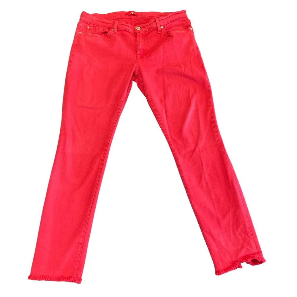 7 For All Mankind Jeans Women 14/27 Skinny Red‎ Stretch Flex Raw Hem AU8150367A