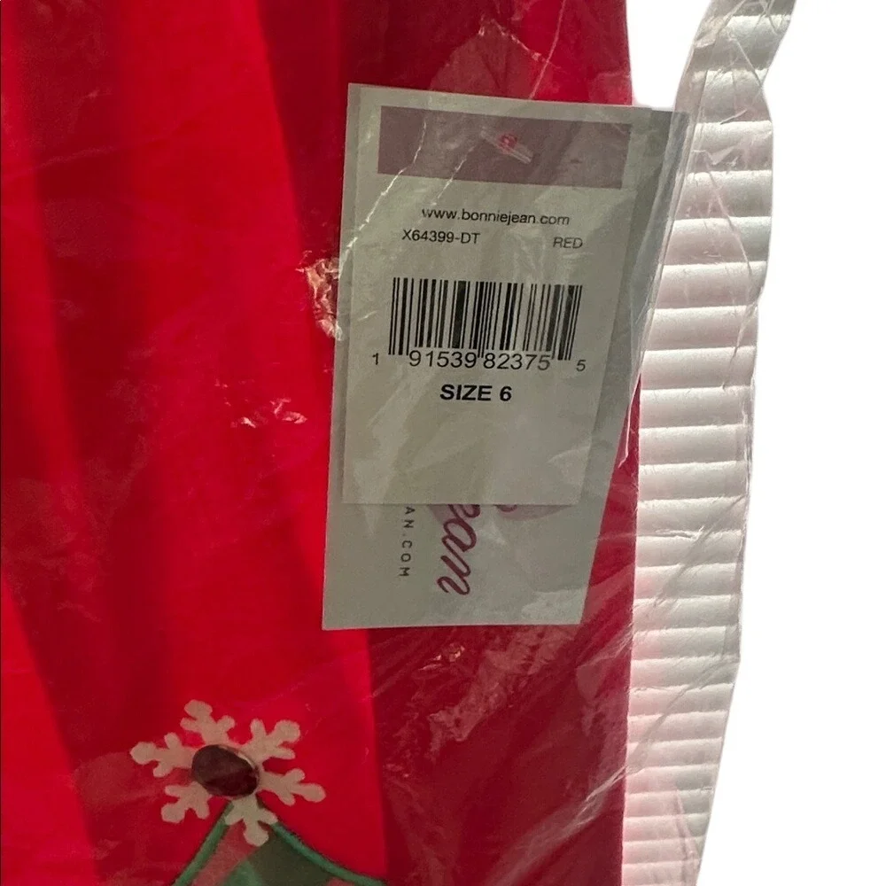 Bonnie Jean Girls Christmas Tree Dress‎ Red White Stripe Size 6