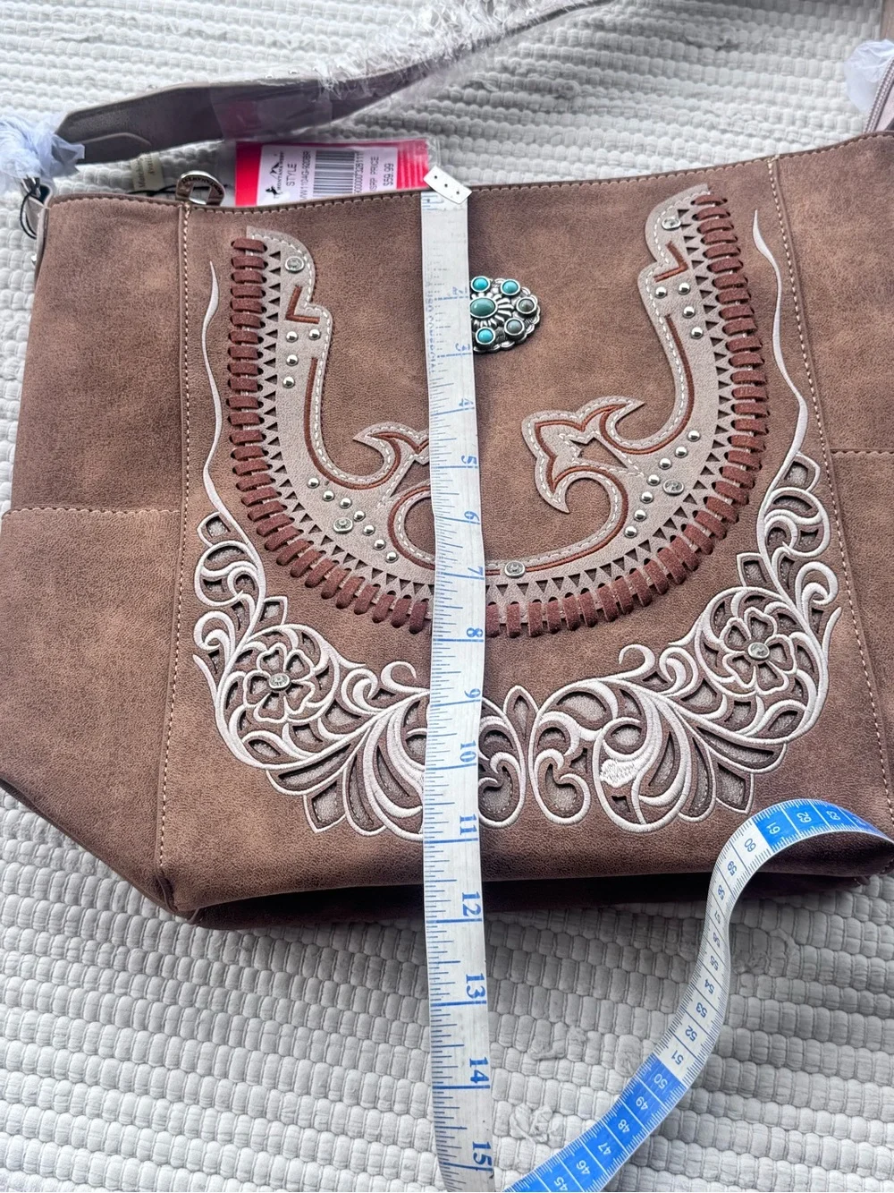 Montana West Western Tooled Tote Bag Brown Turquoise Concho Boho