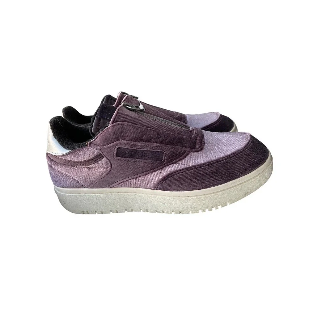 Reebok Womens Club C Double Zip Court Shoes Size 8.5 Purple‎ Velvet Chunky Retro