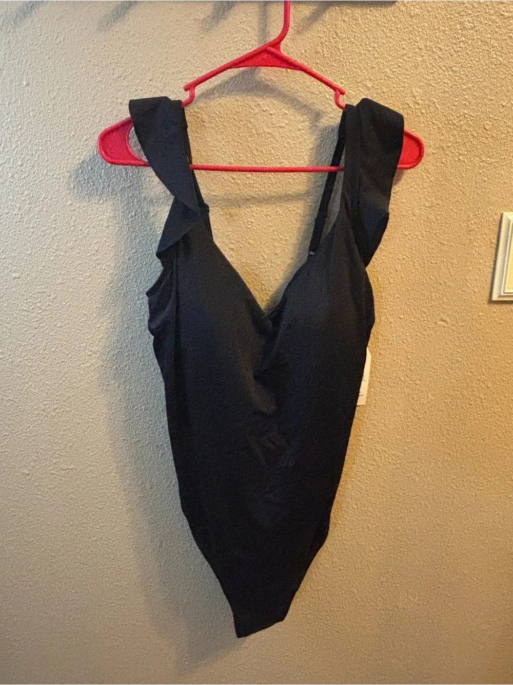 Time and Tru Black One-Piece Ruffle Strap Swimsuit