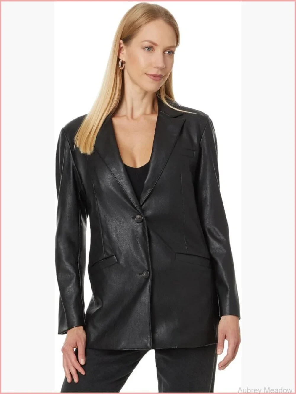Faux Leather Single Breasted Blazer with Welt Pockets