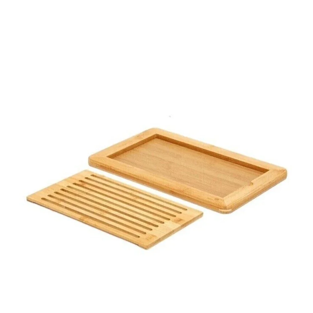 Large Natural Bamboo Bread Cutting Board w/ Crumb Tray, Kitchen Serving Tray