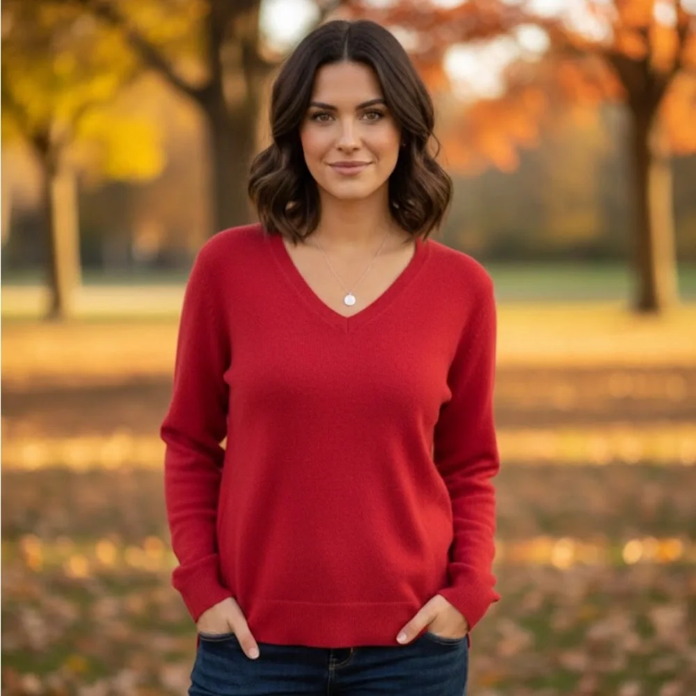 NWT J. Crew Vibrant Red Long‎ Sleeve V-Neck Top size XS