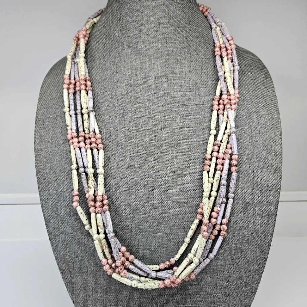 VINTAGE Multi-Strand Pastel Splatter Plastic Bead Beaded Convertible Necklace
