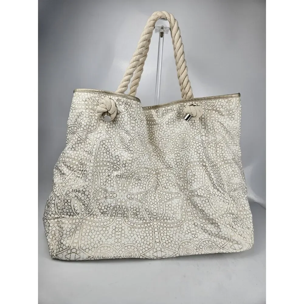 Donna Dixon Large Rope Handle‎ Off-White & Gold Canvas Tote Bag