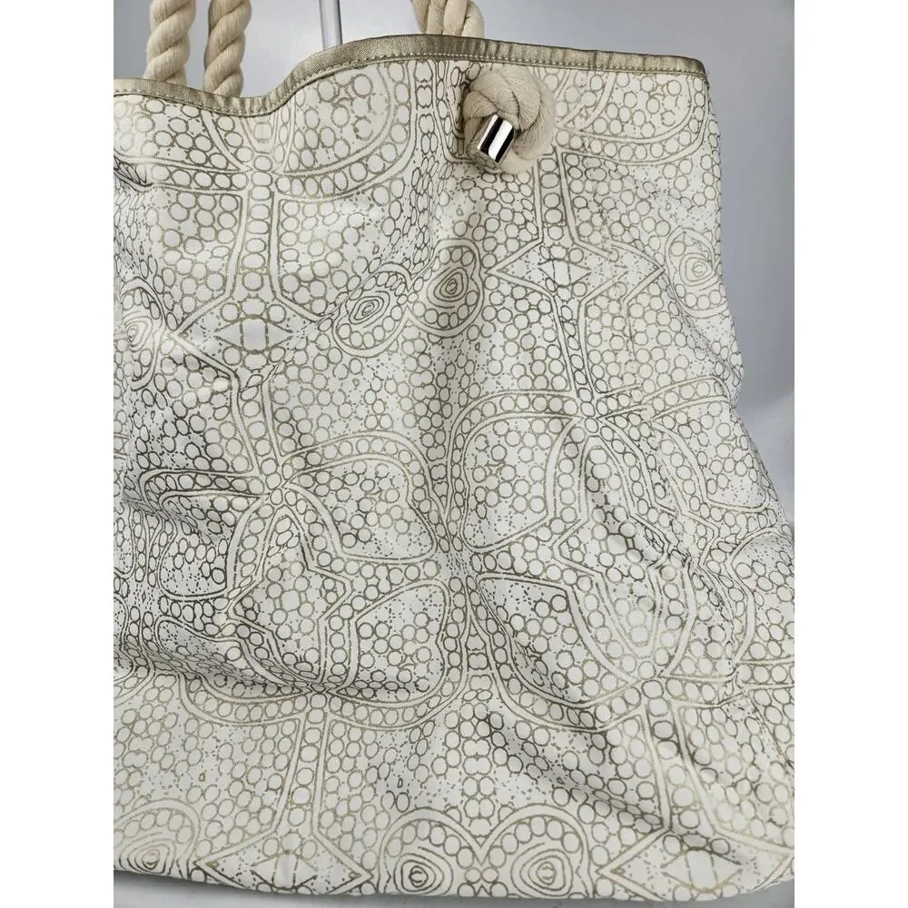 Donna Dixon Large Rope Handle‎ Off-White & Gold Canvas Tote Bag