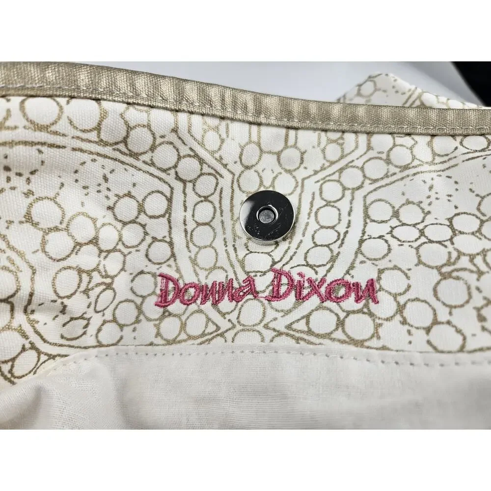 Donna Dixon Large Rope Handle‎ Off-White & Gold Canvas Tote Bag