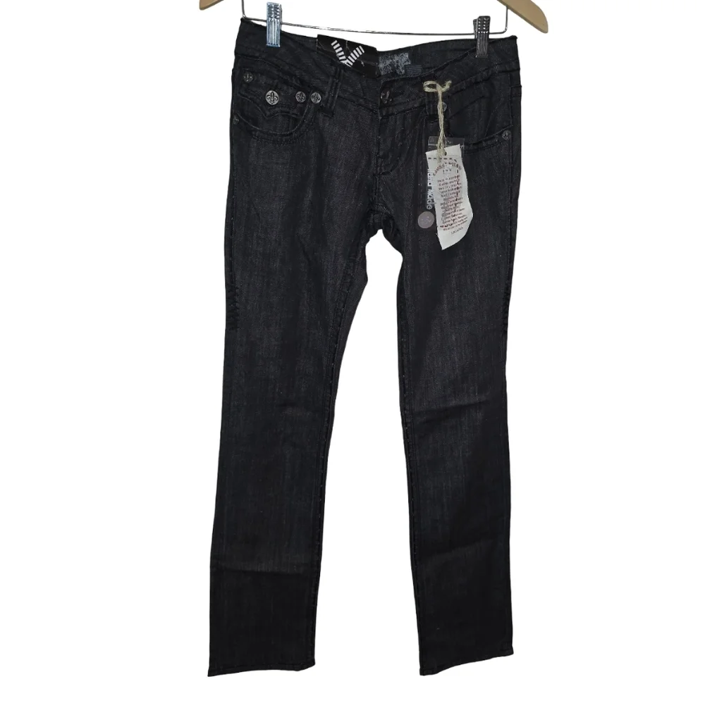 Laguna Beach‎ Vault Black Straight Leg Jeans Fleur De Lis Embellished Y2K NWT
