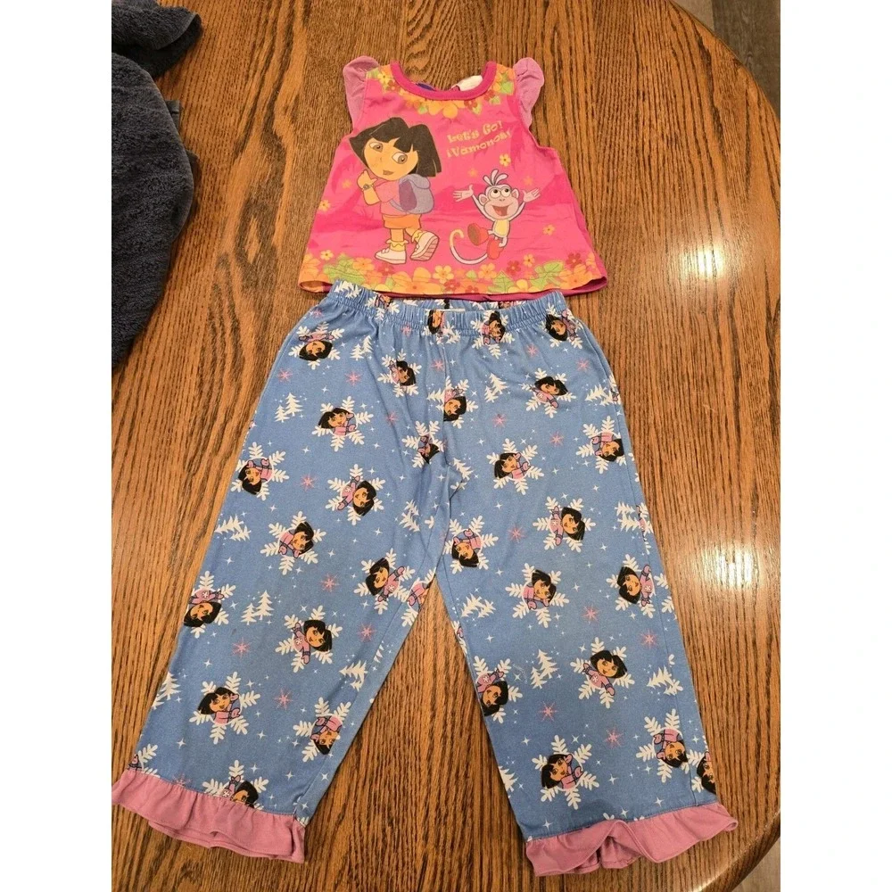 Vintage Nick Jr Dora The Explorer 2 Piece Pajama Set  Girl's Youth READ‎