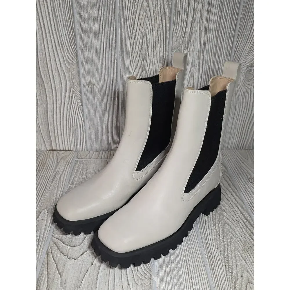 Clarks Stayso Rise Boots Ivory Leather Womens Size 7.5