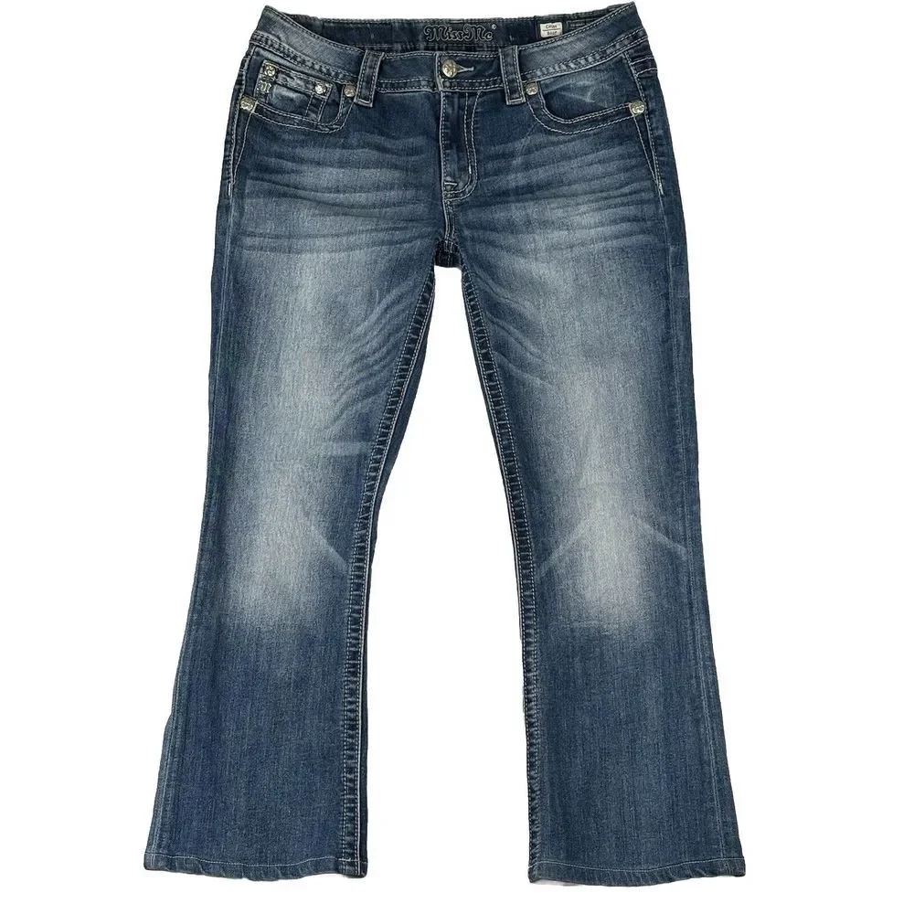 Miss Me Jeans Women's Size 31 Chloe Bootcut Blue Mid Rise Jeans‎ (Hemmed)