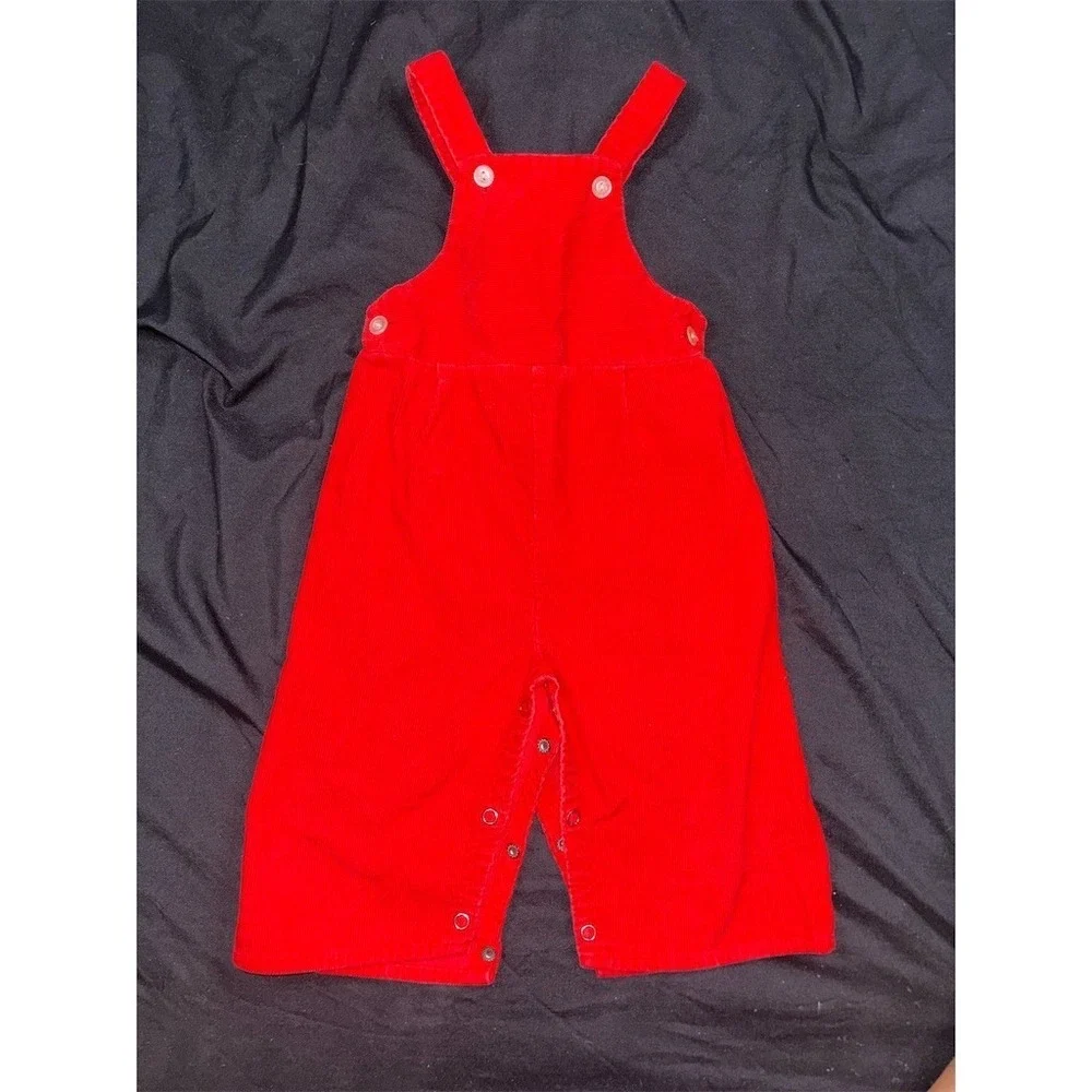 Vtg Toddletime JC Penney Baby Bib Overalls Romper Red Unisex 18M Japan Christmas