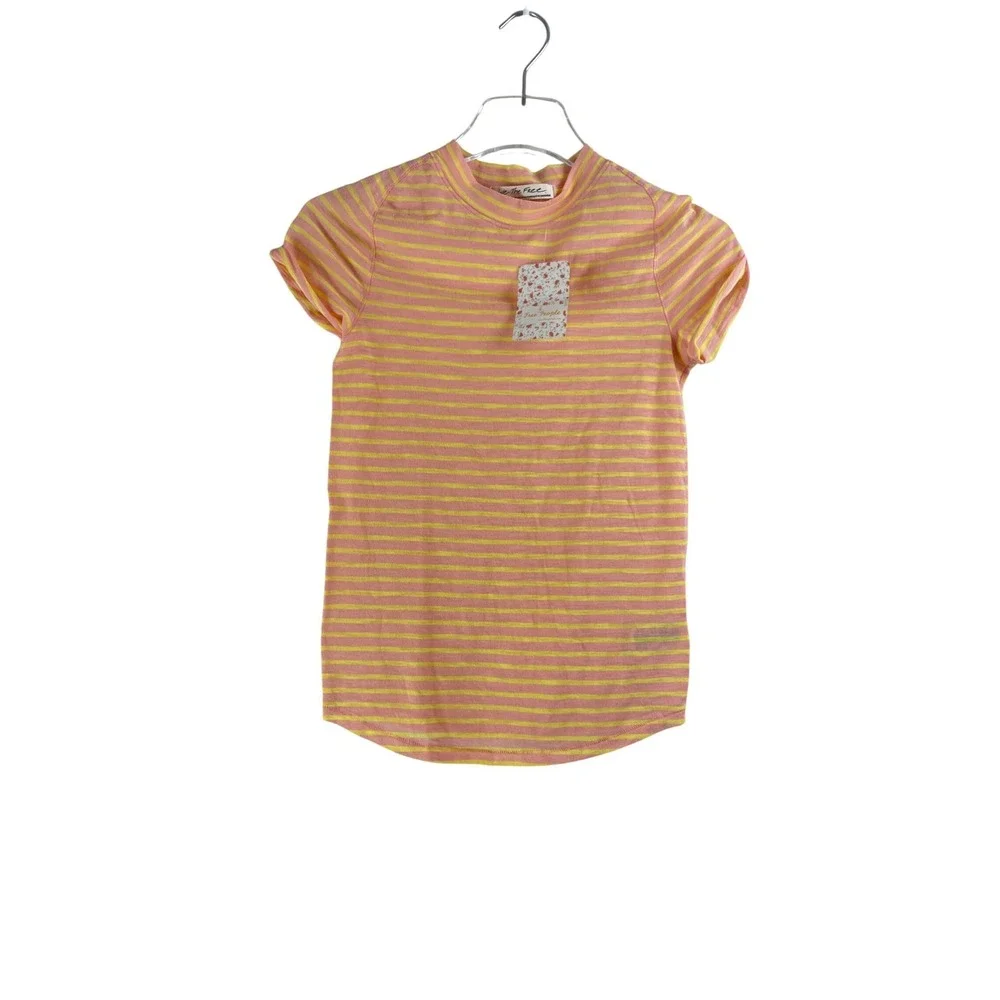 Free‎ People We The Free Striped T-Shirt Pink Yellow Summer Rose Combo XS NEW