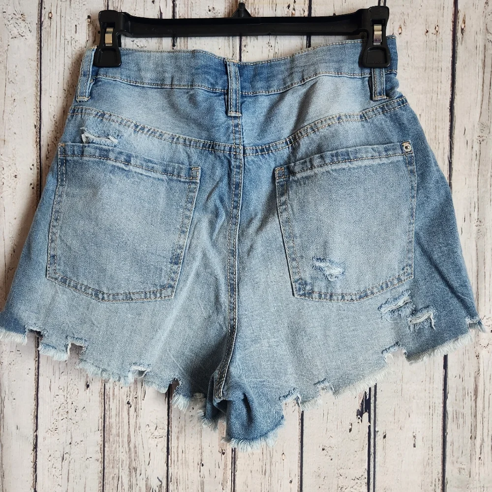 NWT Blue Spice High Waist Mom Shorts Stretch Flex Waistband Distressed - Size 7