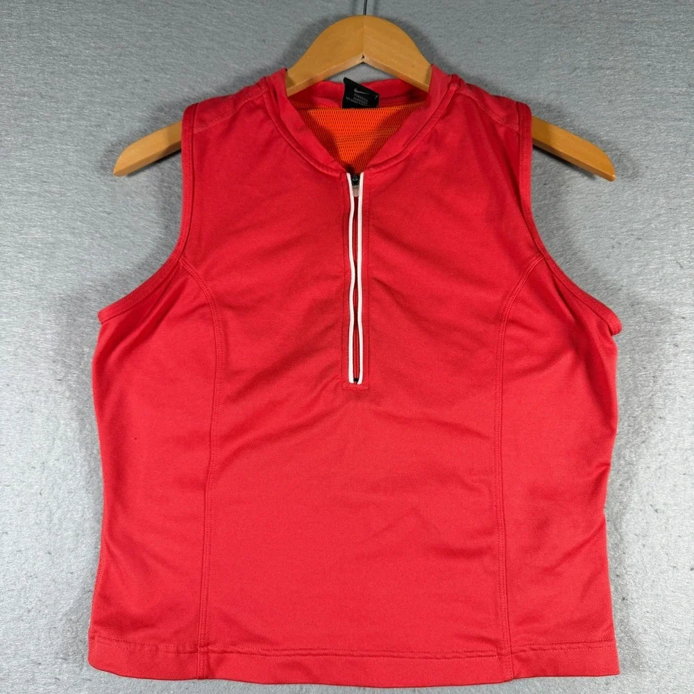 Vintage Nike Womens Dri-FIT Half Zip Sleeveless Tennis Golf Top Red XL U31102KHM