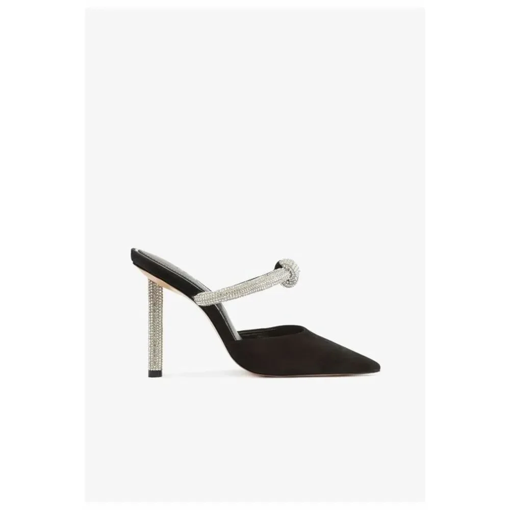 SCHUTZ Pearl Glam Pin Pump Heel Embellished Knot Pointed Toe‎ Black 6.5