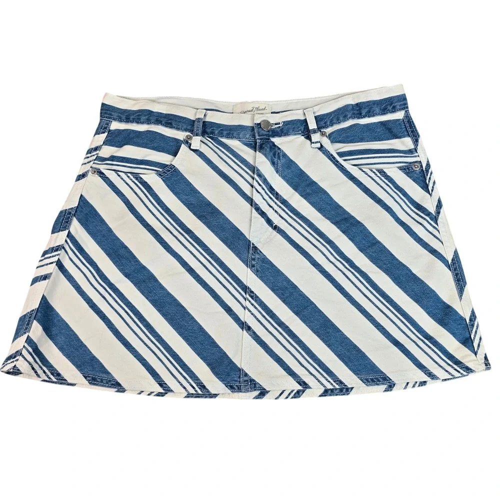 Universal Thread Blue White Diagonal Stripe Denim Mini Skirt‎ Womens 12 A-Line
