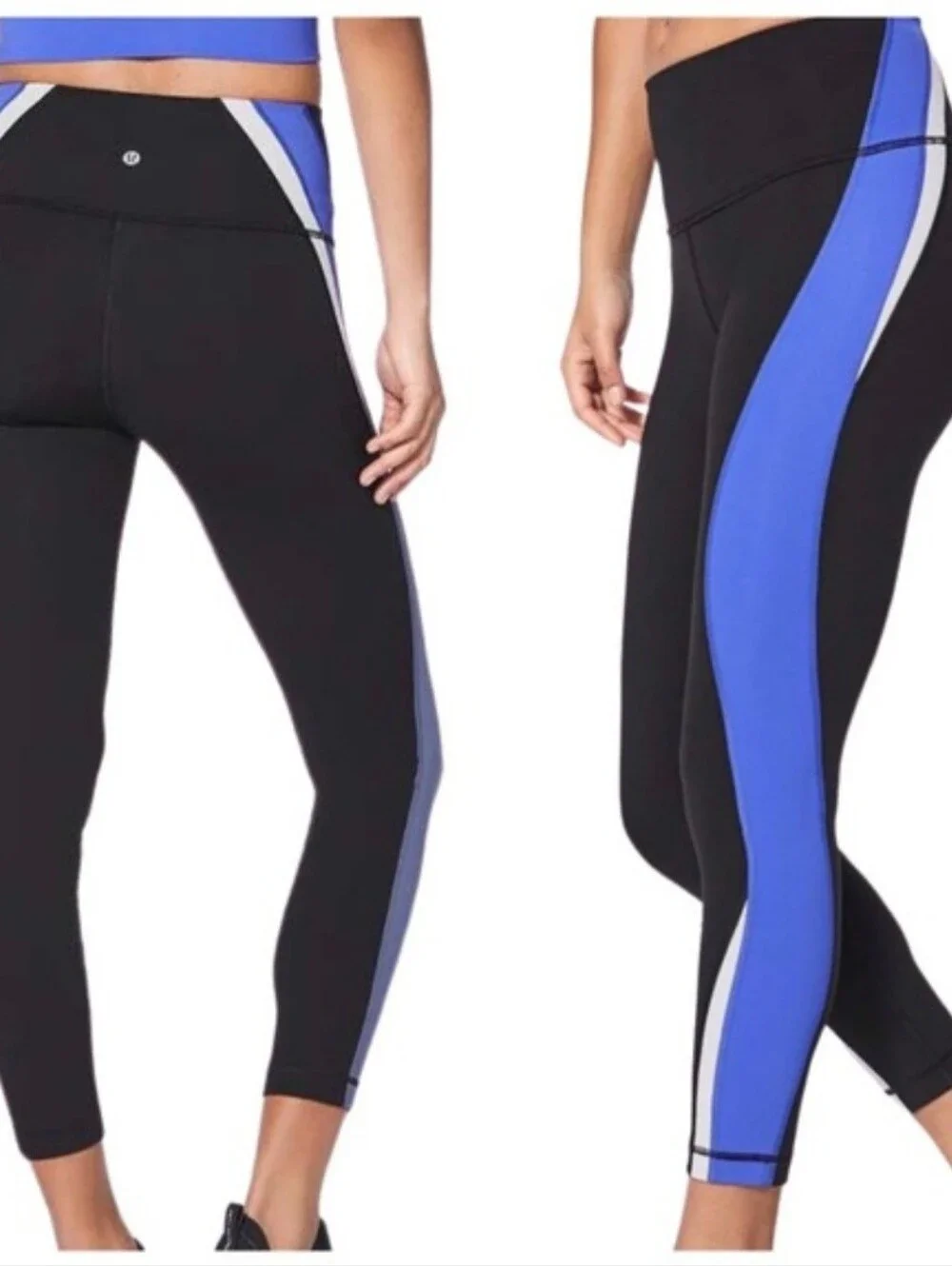 Lululemon Kick Serve Sweat Colorblock Side-Stripe Leggings Black Blue Size 4