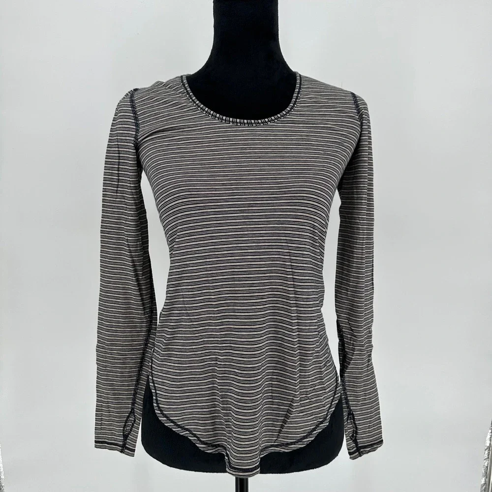 Lululemon Yogini 5 Year Long Sleeve Tee Black Striped Lightweight Pima‎ Cotton 2