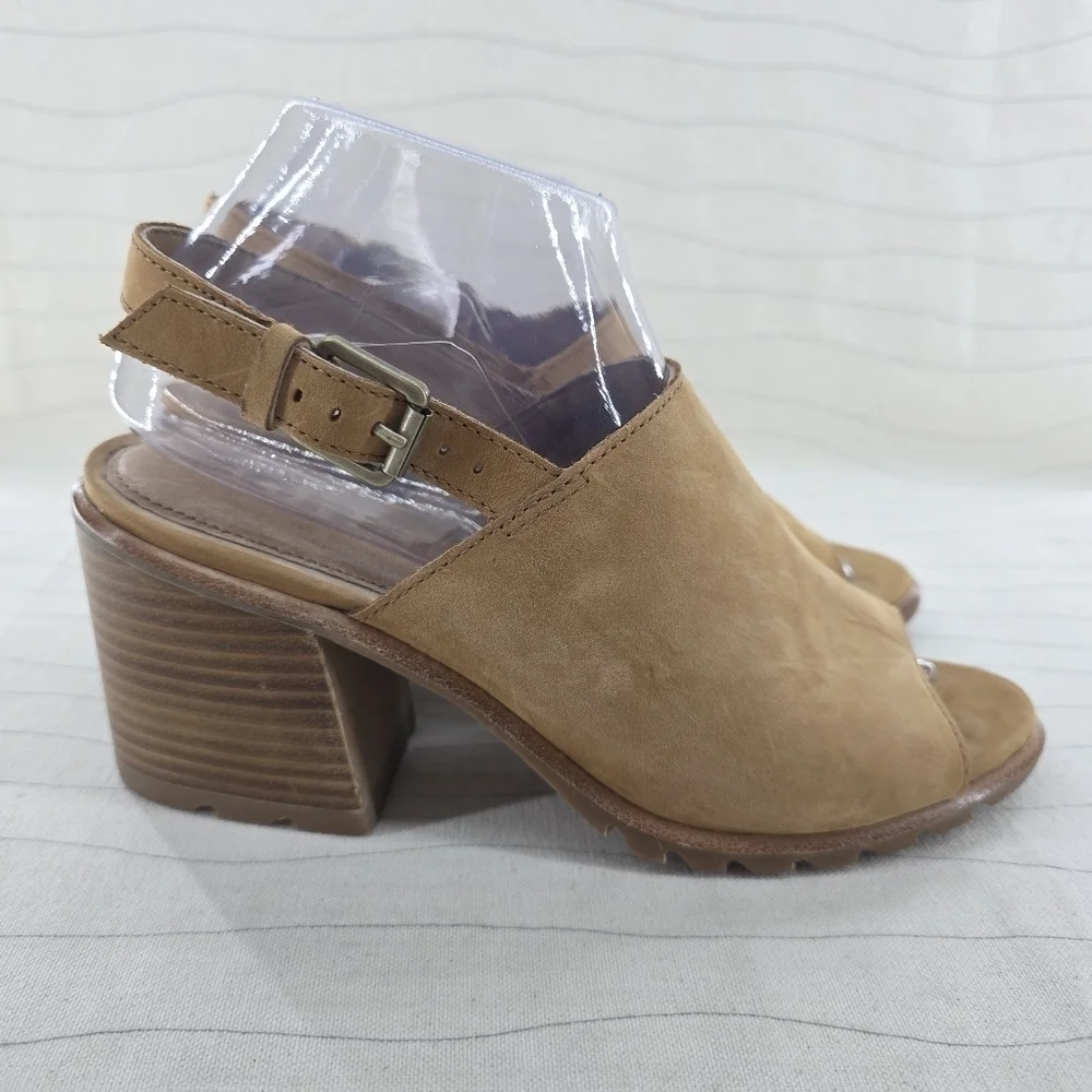 Sorel Womens Nadia Slingback Tan Leather Sandals Heels Shoes NL3241-224 Size 8