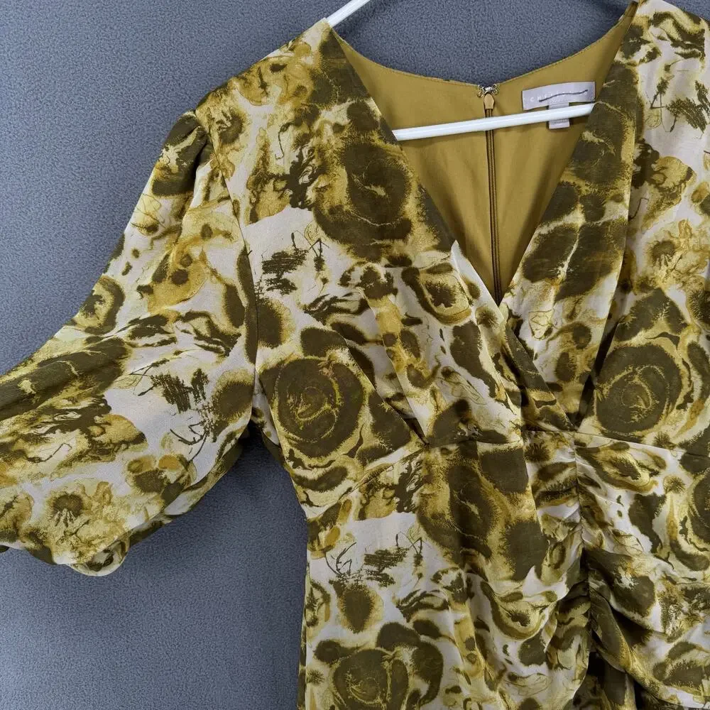 Chelsea 28 Forget Me Not Gathered Waist Midi Dress Womens S Green V‎ Neck