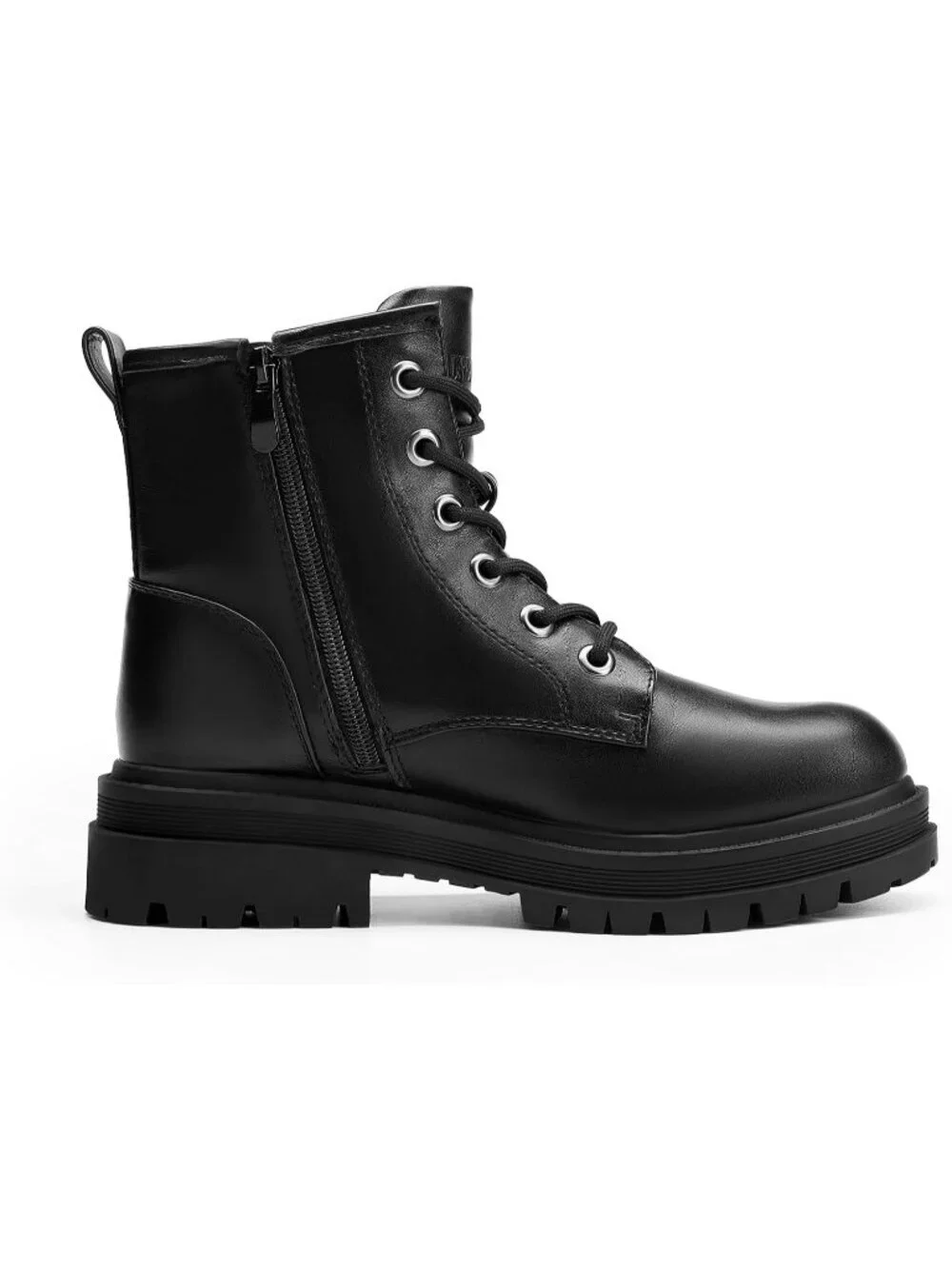 Women's Black Thermoplastic Lace Up Platform Side Zipper Lug Sole Ankle Booties